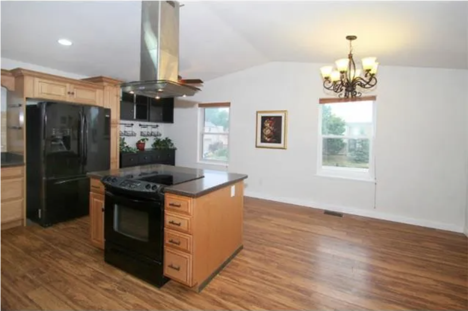 Kitchen remodel photo showing cabinets and layout